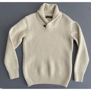 Daniele Blasi Women M Wool Sweater Cream Cable Chunky Knit Shawl Neck Italy Warm